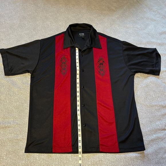 BC Ethic Mens Large Vintage Button Up Shirt Rockabilly Bowling Retro Black Red - Picture 3 of 8